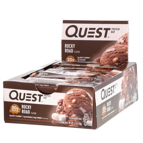 Quest Nutrition, Protein Bar, Rocky Road, 12 Bars, 2.12 oz (60 g) Each فوائد