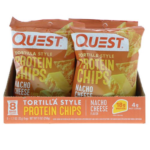 Quest Nutrition, Tortilla Style Protein Chips, Nacho Cheese, 8 Bags, 1.1 oz (32 g ) Each فوائد