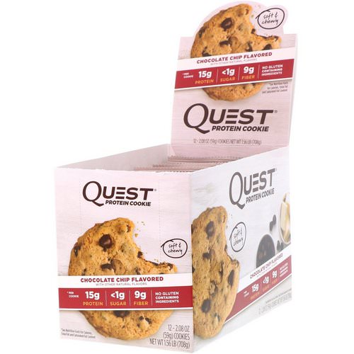 Quest Nutrition, Protein Cookie, Chocolate Chip, 12 Pack, 2.08 oz (59 g) Each فوائد