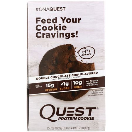 Quest Nutrition, Protein Cookie, Double Chocolate Chip, 12 Pack, 2.08 oz (59 g) Each:ملفات تعريف ارتباط البر,تين,جبات البر,تين الخفيفة