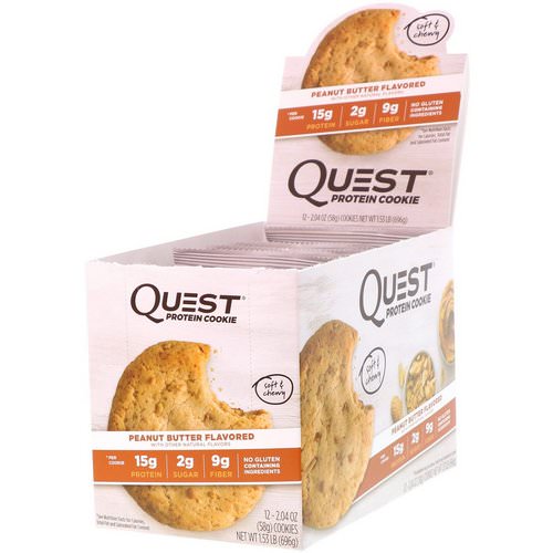 Quest Nutrition, Protein Cookie, Peanut Butter, 12 Pack, 2.04 oz (58 g) Each فوائد