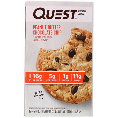 Quest Nutrition, Protein Cookie, Peanut Butter Chocolate Chip, 12 Pack, 2.04 oz (58 g) Each:ملفات تعريف ارتباط البر,تين,جبات البر,تين الخفيفة