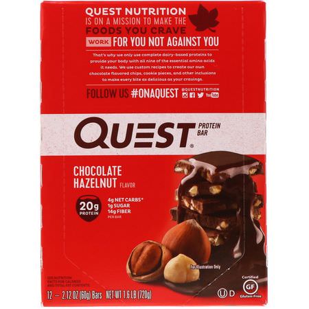 Quest Nutrition, Protein Bar, Chocolate Hazelnut, 12 Bars, 2.1 oz (60 g) Each:أل,اح بر,تين مصل اللبن, أل,اح بر,تين الحليب