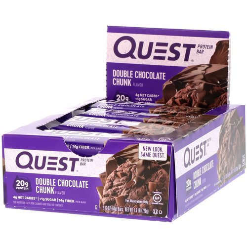 Quest Nutrition, Protein Bar, Double Chocolate Chunk, 12 Bars, 2.12 oz (60 g) Each فوائد