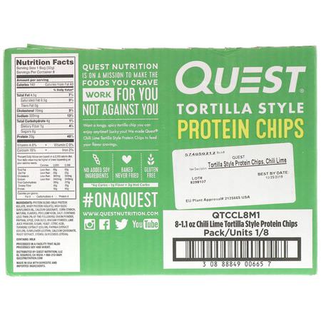 Quest Nutrition, Tortilla Style Protein Chips, Chili Lime, 8 Bags, 1.1 oz (32 g) Each:,جبات خفيفة,جبات خفيفة من البر,تين