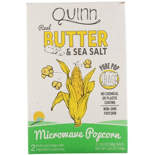 Quinn Popcorn, Real Butter & Sea Salt, 2 Bags, 3.5 oz (98 g) Each فوائد
