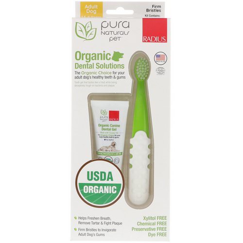 RADIUS, Organic Dental Solutions, Firm Bristles, Adult Dog, 1.5-8 Years, 1 Toothbrush + .8 oz Tooth Gel فوائد