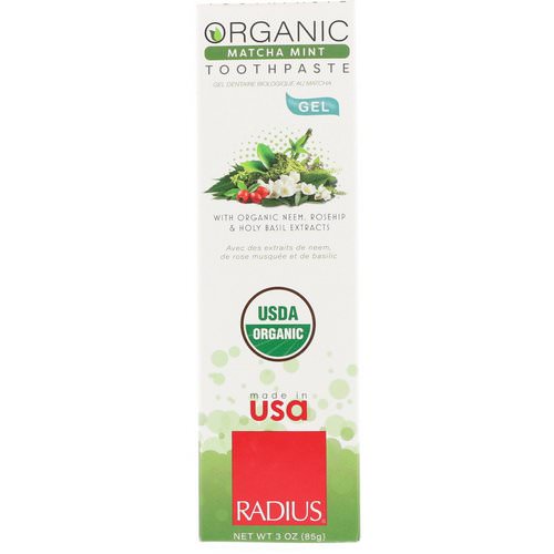 RADIUS, Organic Gel Toothpaste, Matcha Mint, 3 oz (85 g) فوائد