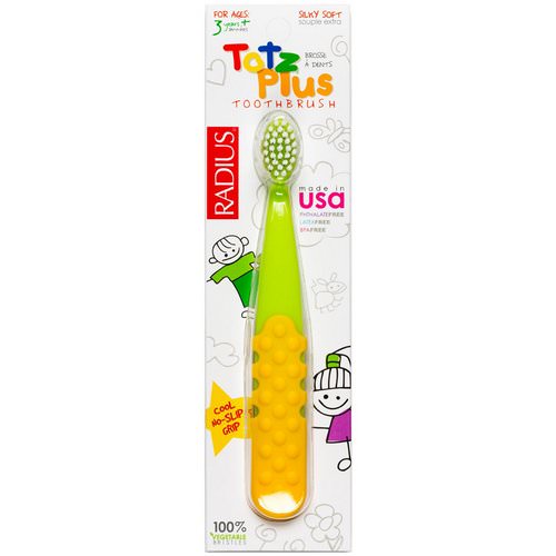 RADIUS, Totz Plus Toothbrush, 3+ Years, Green/Yellow, 1 Toothbrush فوائد