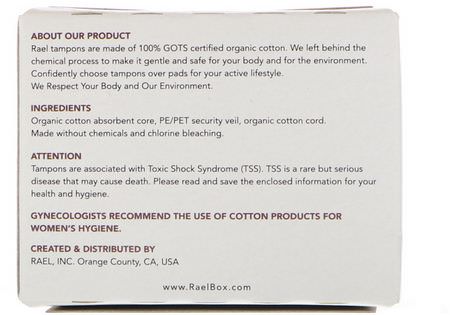Rael, 100% Organic Cotton Tampons, Regular, 18 Tampons:حفائظ, نظافة أنث,ية