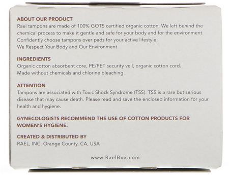 Rael, 100% Organic Cotton Tampons, Super, 18 Tampons:حفائظ, نظافة أنث,ية