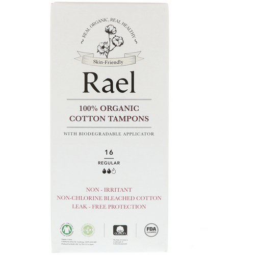 Rael, 100% Organic Cotton Tampons With Biodegradable Applicator, Regular, 16 Tampons فوائد