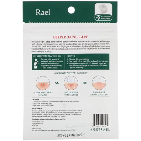 Rael, Microneedle Technology, Acne Healing Patch, 9 Patches:حمض الساليسيليك, أقنعة العيب