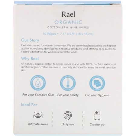 Rael, Organic Cotton Feminine Wipes, 10 Wipes:النظافة الأنثوية, حمام