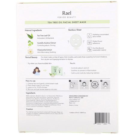 Rael, Tea Tree Sheet Masks, 5 Sheets:زيت شجرة الشاي, أقنعة العلاج