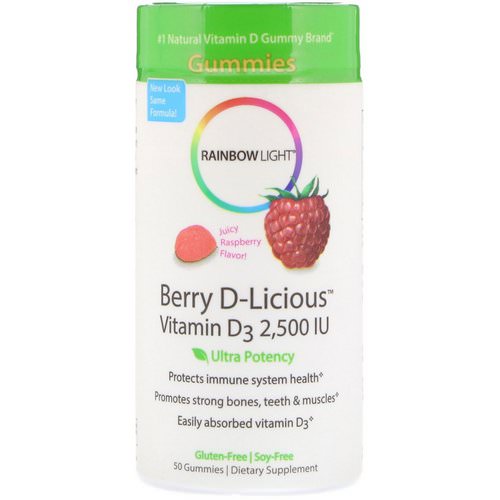 Rainbow Light, Berry D-Licious, Vitamin D3, Raspberry Flavor, 2,500 IU, 50 Gummies فوائد