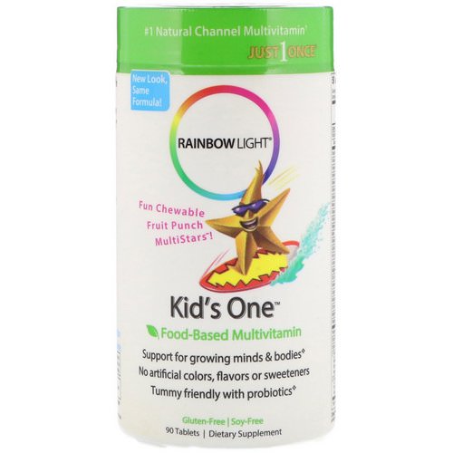 Rainbow Light, Kid's One, MultiStars, Food-Based Multivitamin, Fruit Punch, 90 Tablets فوائد