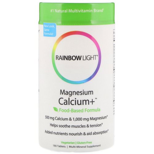 Rainbow Light, Magnesium Calcium+, Food-Based Formula, 180 Tablets فوائد