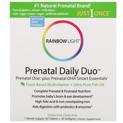 Rainbow Light, Prenatal Daily Duo, Prenatal One plus Prenatal DHA Smart Essentials, 1 Month Supply (30 Tablets + 30 Softgels) فوائد