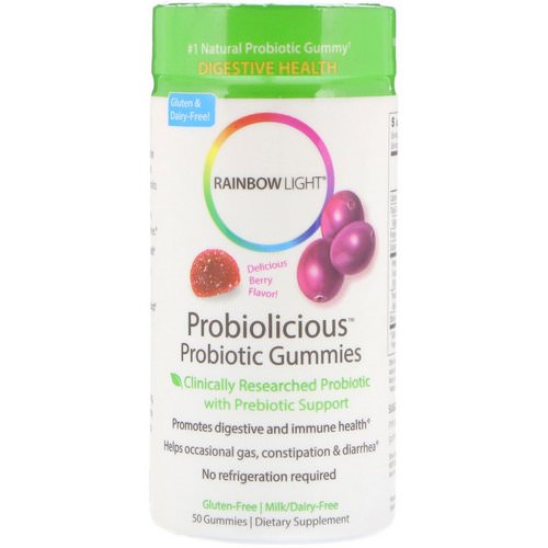 Rainbow Light, Probiolicious Probiotic Gummies, Delicious Berry Flavor, 50 Gummies فوائد