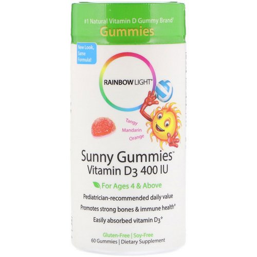 Rainbow Light, Sunny Gummies, Vitamin D3, Mandarin Orange, 400 IU, 60 Gummies فوائد