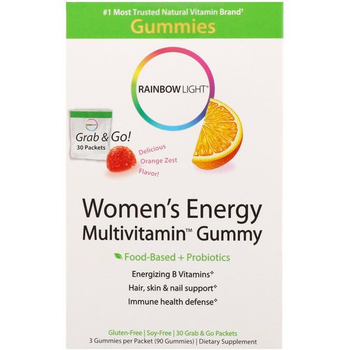 Rainbow Light, Women's Energy Multivitamin Gummy, Delicious Orange Zest Flavor, 30 Grab & Go Packets فوائد