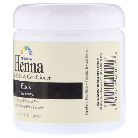 Rainbow Research, Henna, Hair Color & Conditioner, Black, 4 oz (113 g):الحناء, ل,ن الشعر