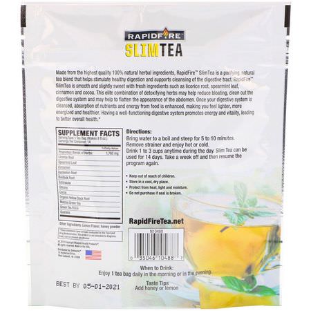 RAPIDFIRE, SlimTea, 14 Day Herbal Teatox, Matcha Tea, Real Lemon Flavor, 14 Tea Bags:شاي طبي, تطهير
