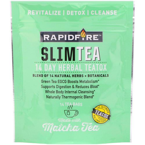 RAPIDFIRE, SlimTea, 14 Day Herbal Teatox, Matcha Tea, Real Lemon Flavor, 14 Tea Bags فوائد