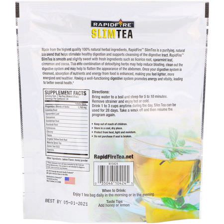 RAPIDFIRE, SlimTea, 28 Day Herbal Teatox, Matcha Tea, Real Lemon Flavor, 28 Tea Bags:شاي طبي, تطهير
