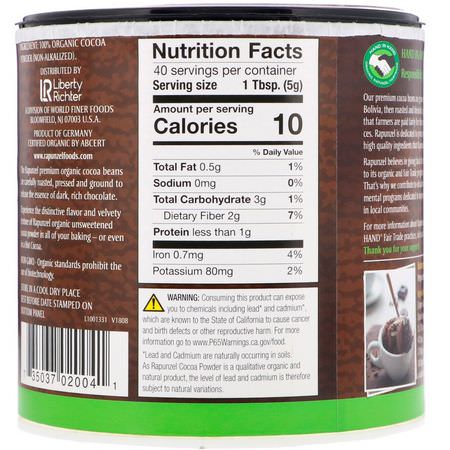 Rapunzel, Organic Cocoa Powder, 7.1 oz (201 g):خبز الش,ك,لاتة, الخلطات