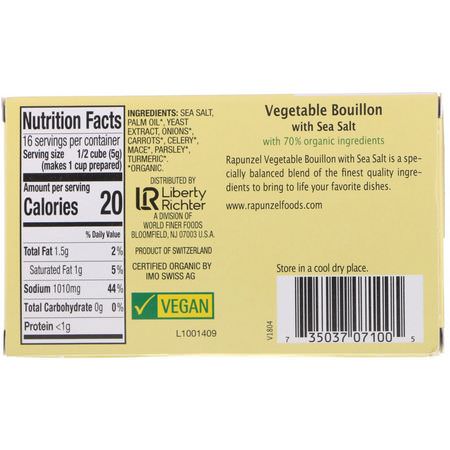 Rapunzel, Vegetable Bouillon with Sea Salt, 8 Cubes, 3 oz (84 g):Bouillon, Broths