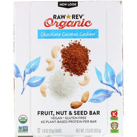 Raw Rev, Organic, Chocolate Coconut Cashew, 12 Bars, 1.8 oz (51 g) Each:الحانات الغذائية
