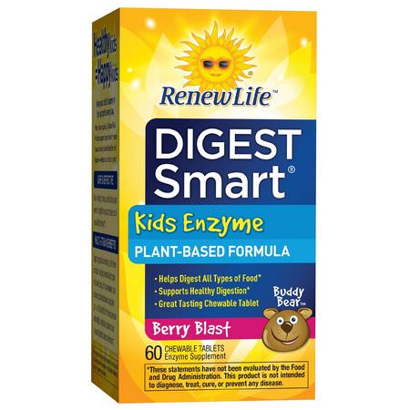 Renew Life, Digest Smart, Kids Enzyme, Berry Blast, 60 Chewable Tablets:الإنزيمات الهضمية, الهضم