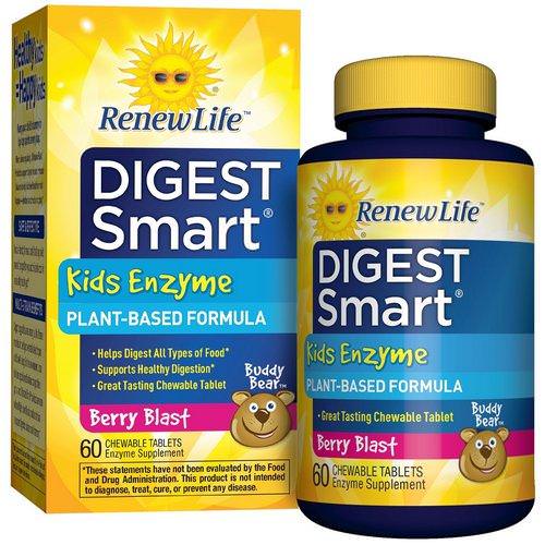 Renew Life, Digest Smart, Kids Enzyme, Berry Blast, 60 Chewable Tablets فوائد
