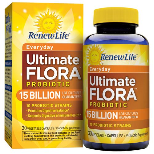 Renew Life, Everyday, Ultimate Flora Probiotic, 15 Billion Live Cultures, 30 Vegetable Capsules فوائد