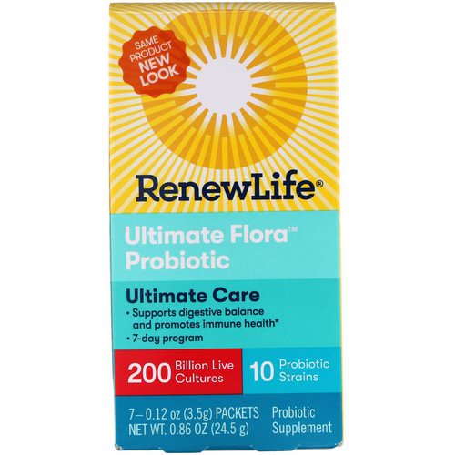 Renew Life, Ultimate Care, Ultimate Flora Probiotic, 200 Billion Live Cultures, 7 Packets, 0.86 oz (24.5 g) فوائد