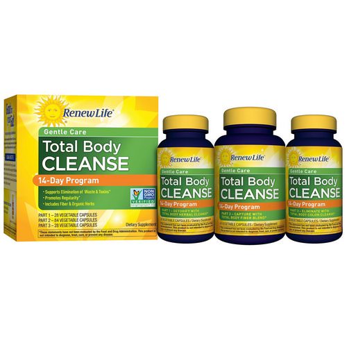 Renew Life, Gentle Care, Total Body Cleanse, 14-Day Program, 3-Part Program, Vegetable Capsules فوائد
