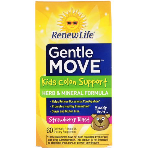 Renew Life, Gentle Move, Kids Colon Support, Strawberry Blast, 60 Chewable Tablets فوائد
