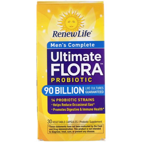 Renew Life, Men's Complete, Ultimate Flora Probiotic, 90 Billion Live Cultures, 30 Vegetable Capsules فوائد