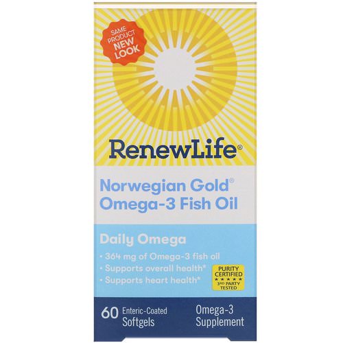 Renew Life, Norwegian Gold Omega-3 Fish Oil, Daily Omega, 60 Enteric-Coated Softgels فوائد