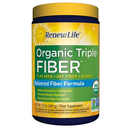 Renew Life, Organic Triple Fiber, Balanced Fiber Formula, 12 oz (340 g) فوائد