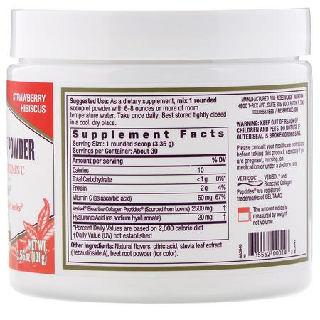 ReserveAge Nutrition, Collagen Replenish Powder, Strawberry Hibiscus, 3.56 oz (101 g):مكملات الك,لاجين, المفصل