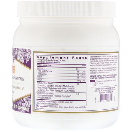 ReserveAge Nutrition, Fibeher Powder with Prebiotic Fiber & Collagen Protein, Lemon, 15.5 oz (439 g):البر,بي,تيك, الألياف