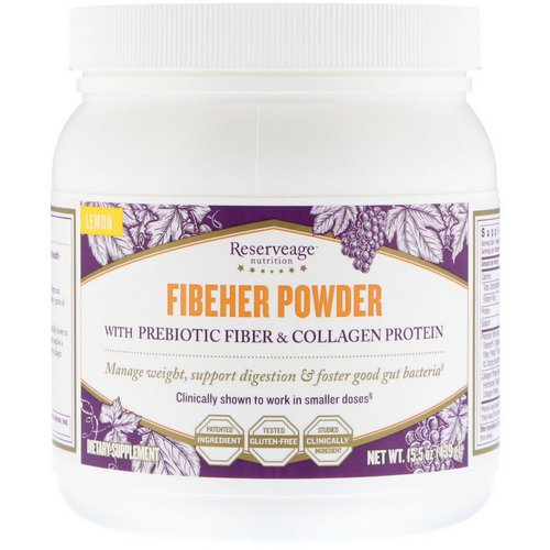 ReserveAge Nutrition, Fibeher Powder with Prebiotic Fiber & Collagen Protein, Lemon, 15.5 oz (439 g) فوائد