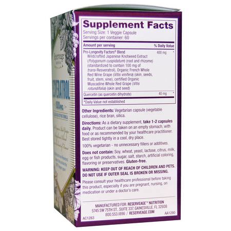 ReserveAge Nutrition, Resveratrol, 100 mg, 60 Veggie Caps:ريسفيراتر,ل, مضادات الأكسدة