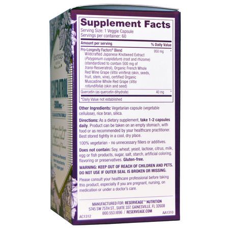 ReserveAge Nutrition, Resveratrol, 500 mg, 60 Veggie Caps:ريسفيراتر,ل, مضادات الأكسدة