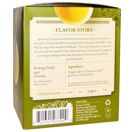 Rishi Tea, Organic Green Tea, Jasmine Green, 15 Tea Bags, 1.48 oz (42 g) Each:الشاي الأخضر