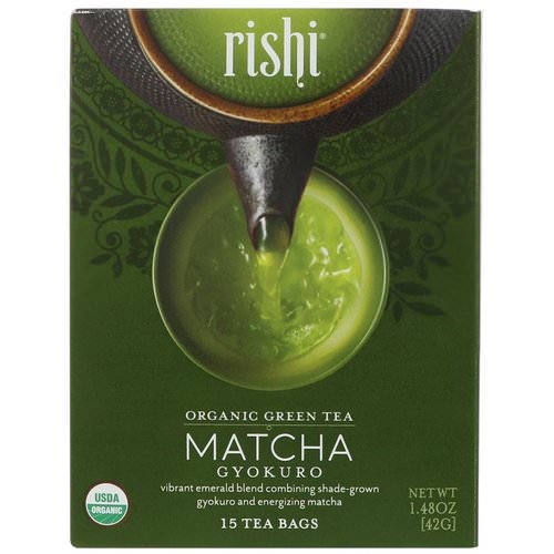 Rishi Tea, Organic Green Tea, Matcha Gyokuro, 15 Tea Bags, 1.48 oz (42 g) فوائد