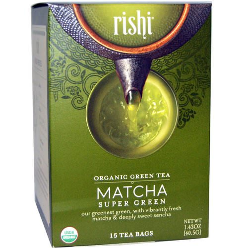 Rishi Tea, Organic Green Tea, Matcha Super Green, 15 Tea Bags 1.43 oz (40.5 g) فوائد